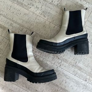 INTENTIONALLY BLANK Black and White Heeled Boots